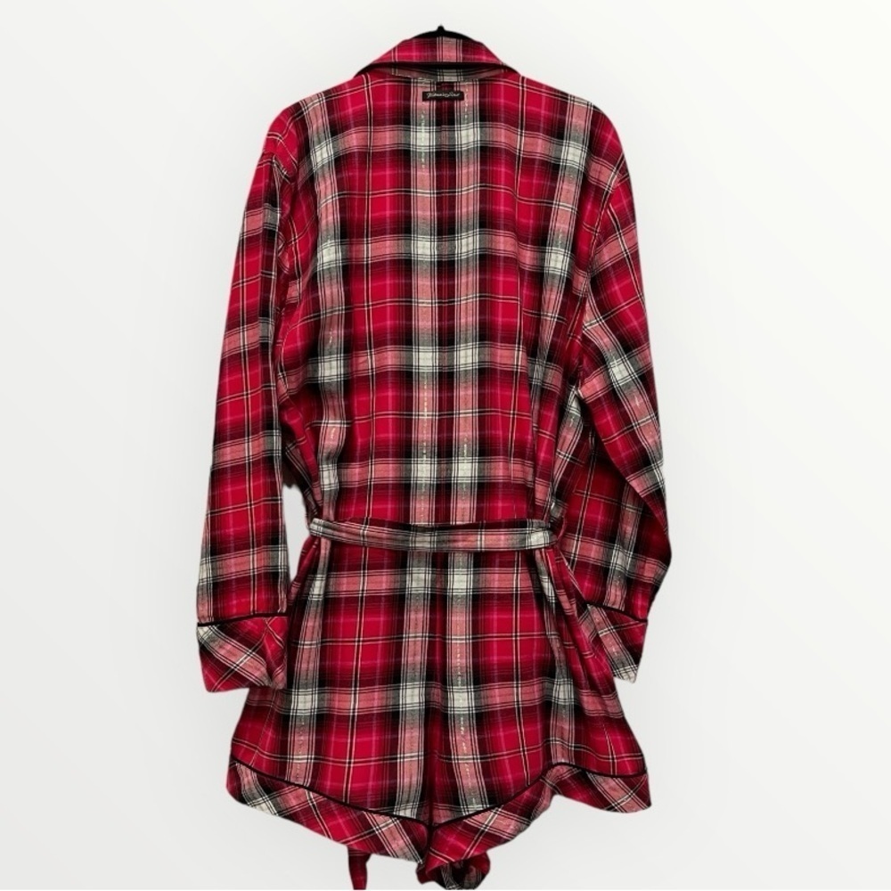 Victoria’s Secret Holiday Plaid Flannel Pajama Romper Red Pink Gold Size XL - Picture 5 of 11